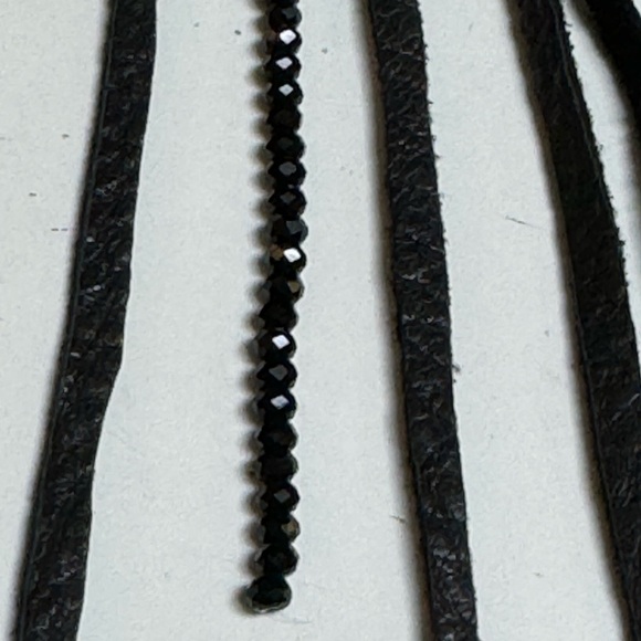 Millianna Italy Couture Black Leather Suede MultiFringe Jet Crystal Omega Choker - Picture 8 of 8